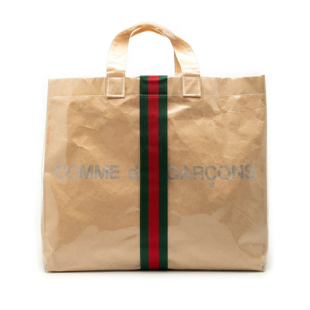Gucci x Comme des Garons Sherry Tote Bag Beige Cream Red Green Kraft Paper